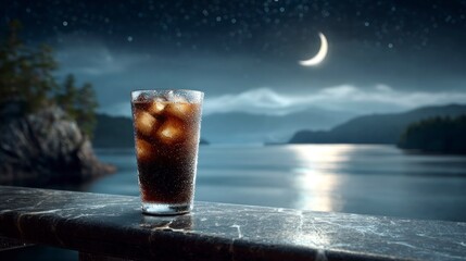 Refreshing drink under night sky