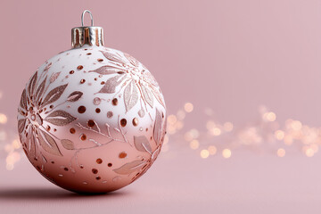 Christmas ornament with floral pattern on pink background  