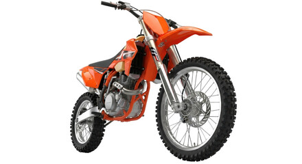 Isolated orange off-road motorcycle, dirt bike on display in studio for sports racing usage