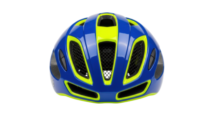 Isolated sports safety helmet in blue and yellow for cycling or skateboarding protection