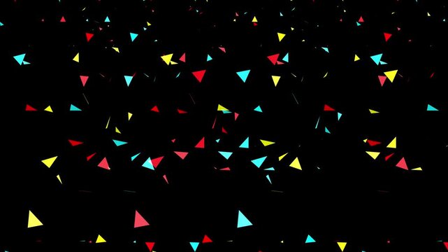 vibrant confetti falling effect for video compositing. birthday party decoration element isolated on black with colorful confetti rain. carnival and holiday background with floating confetti. 