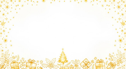 Watercolor Paint Christmas ornaments card frame Pine center and stars gold Metallic Elegant handmade painting bush