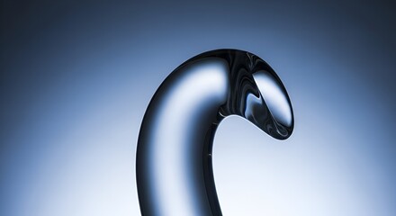 Abstract fluid shape with glossy reflections against a soft blue gradient background