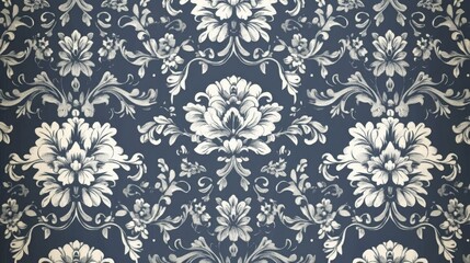 Refined Gray Floral Damask Pattern Wallpaper, Vintage Elegant Design with Ornate Decorative Elements