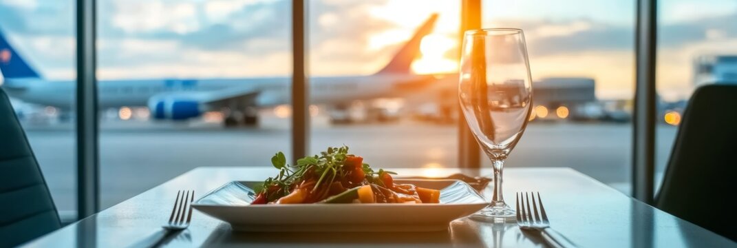 A gourmet dinner experience at an airport lounge featuring exquisite fine dining options and luxury