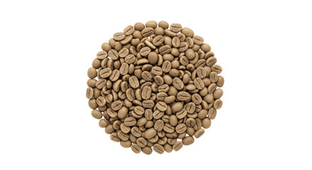 Isolated circle of unroasted coffee beans for a perfect beverage or caffeinated drink ingredient