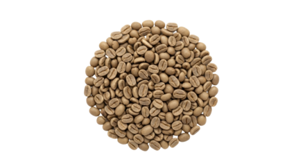 Isolated circle of unroasted coffee beans for a perfect beverage or caffeinated drink ingredient