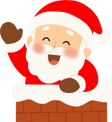  Cute Santa Claus cheerfully waving from the chimney on Christmas Eve – festive cartoon illustration
