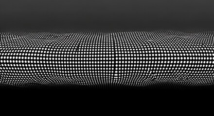 Monochrome abstract futuristic dotted grid landscape with subtle undulating waves