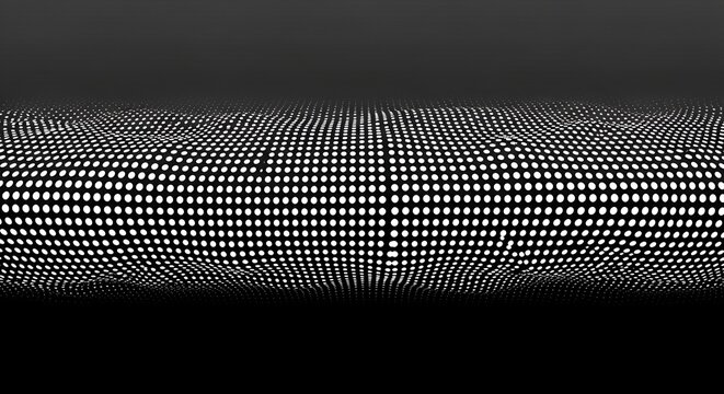 Monochrome abstract futuristic dotted grid landscape with subtle undulating waves