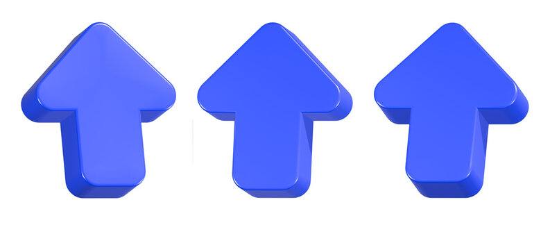 up arrow 3d rendering icon in blue color
