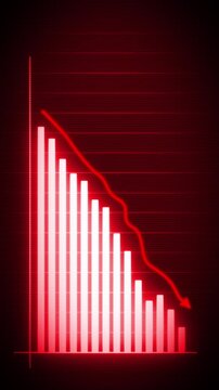 Vertical Business Bankrupt Failure Arrow Infographics
Animation of a vertical business infographics with falling decreasing arrow and bar stats appearing, symbolizing failure and bankrupt, with red gl