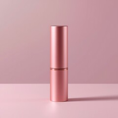 Rose Gold Lipstick Tube on Pink Surface in Natural Light Studio Shot Displaying Beauty and Cosmetic Attributes with Sleek Design 190char
