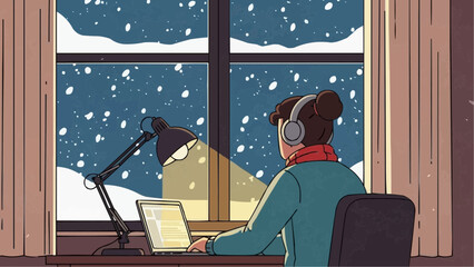 Cozy Winter Christmas Vector A Festive Scene of Work and Snow, Illustrated