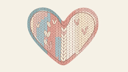 Cozy knitted heart vector illustration for winter and Christmas holidays, a warm symbol of love and hygge
