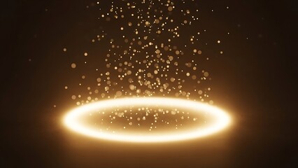 Magical glowing portal with golden particles raining down in a dark mystical atmosphere
