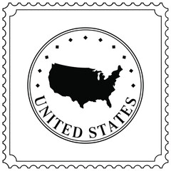 United states map silhouette in a decorative stamp frame design
