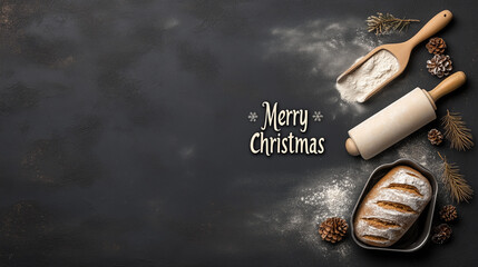 Holiday Bread Loaf Baked with Merry Christmas Message in Festive Baking Scene