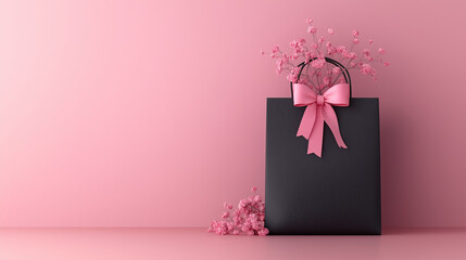 Beauty Gift Bag Filled with Makeup Essentials on Pink Background