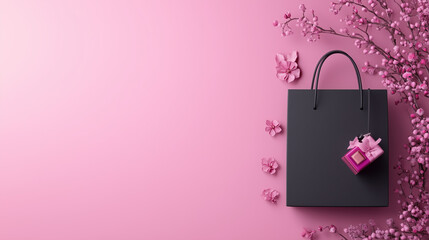 Cosmetics Spilling from Black Bag for Beauty Shopping Theme