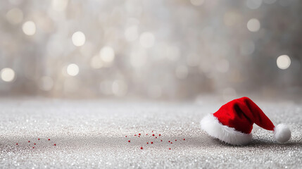 Santa Hat on Glittery Silver Background for Christmas Party