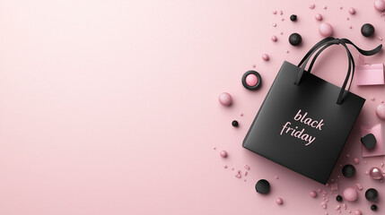 Beauty Products Bursting from Gift Bag Against Soft Pink Backdrop