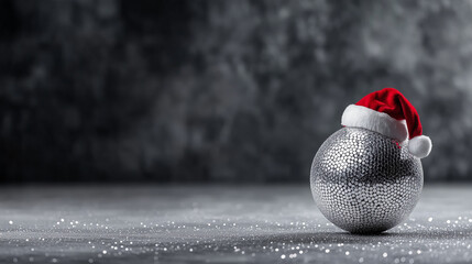 Christmas Celebration Scene with Glitter Disco Ball and Santa Hat