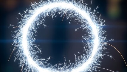 Bright white ring of sparklers exploding outward creating a magical portal effect