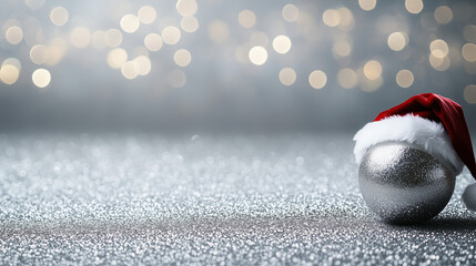 Sparkling Silver Backdrop Featuring Disco Ball in Santa Hat for Festive Celebration