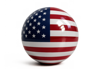 American flag design on a glossy 3d sphere, representing usa, patriotism, and national identity, on a transparent background