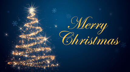 Elegant Merry Christmas card with golden tree