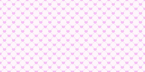 Seamless pattern of pink hearts in lattice grid. Cute and soft romantic background for Valentine's Day, wedding, baby shower, or textile design.