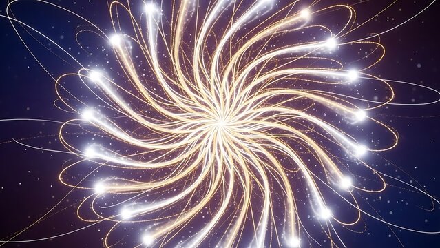 Abstract swirling vortex of bright white and golden light trails creating a cosmic explosion effect - Powered by Adobe