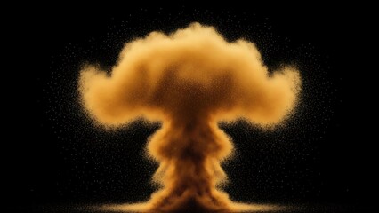 Abstract explosion of golden dust particles forming a mushroom cloud against a dark background