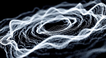 Abstract Wavy Particle Field on Black Background.
