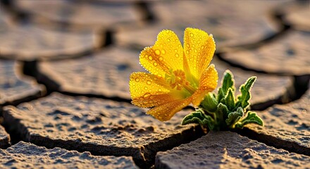 Macro Photography of a Resilient Desert Flower Blooming From Cracked Earth