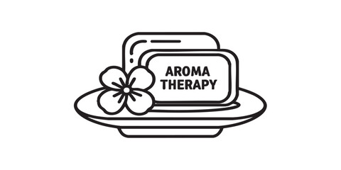 Fototapeta premium Saucer with scented soap and flower thin line icon, spa massage concept. Vector graphics. Soap for aroma therapy sign on white background, style icon mobile or web design.