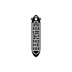 Container ship top view minimalist black and white vector illustration