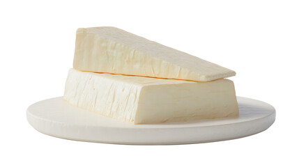 Adyghe cheese on a clean white plate isolated on a white background. Generative AI