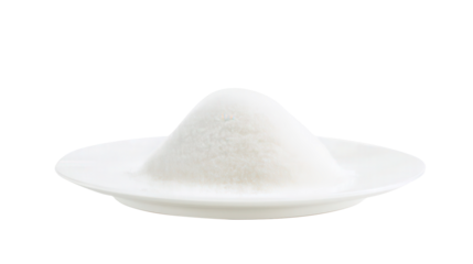 Agar agar powder arranged in a small mound on a clean white plate isolated transparent background. Generative AI