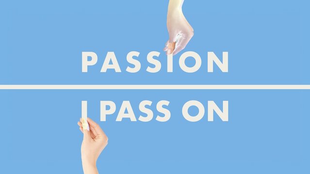 Passion vs Pass On Concept. Minimalist Motivation Illustration with Hands and Wordplay on Blue Background, Choice, Mindset, Personal Growth, Career Inspiration