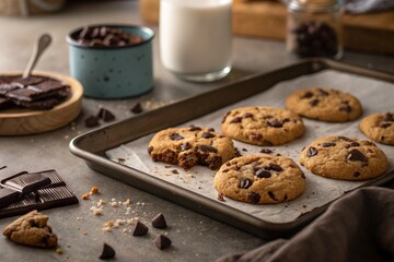 Elegant dark chocolate squares and bonbons with cocoa powder displayed on slate.