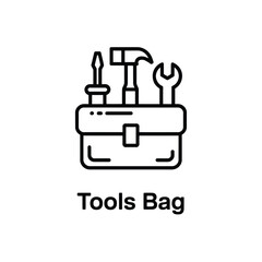 Simple line art illustration of a toolbox with hand tools
