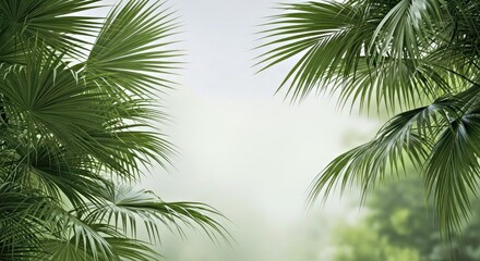 Fototapeta premium Minimalist Silhouette of Palm Fronds Against Soft Diffused Daylight Background