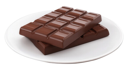 Fototapeta premium Dark chocolate bar on a white plate isolated on transparent background. Generative AI