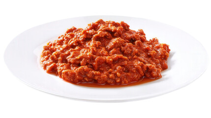 Bolognese sauce on a white plate isolated on a transparent background. Generative AI