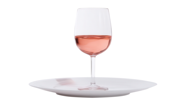 Dry rose wine in a glass on a clean white plate transparent background. Generative AI