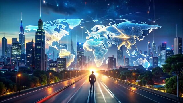 Visionary's Urban Vista: Connecting the World Through Digital Networks and Progress