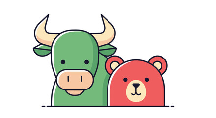 A cartoon illustration of a bull and bear representing market trends.