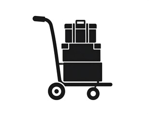 Fototapeta premium Black silhouette of a hand truck loaded with stacked boxes on a white background